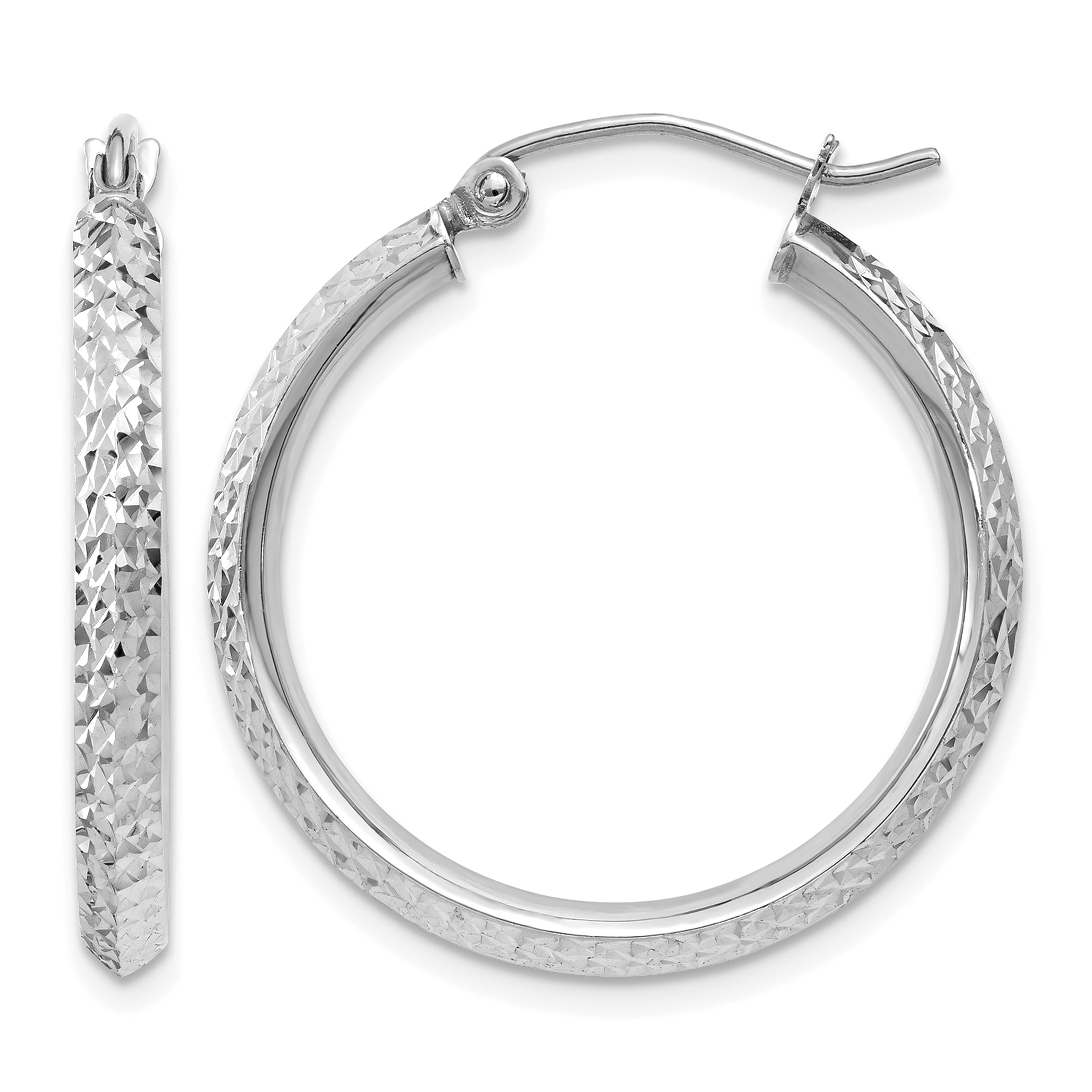 10k White Gold Knife Edge Diamond-cut 2.5x25mm Hoop Earrings (10TC825)