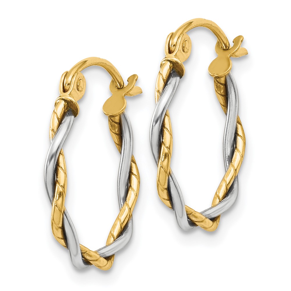 10k Two-tone Polished 1.8mm Twisted Hoop Earrings (10TE228)