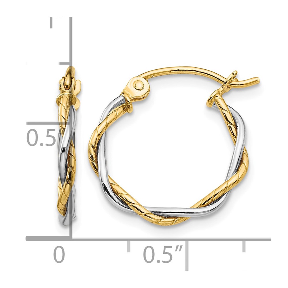 10k Two-tone Polished 1.8mm Twisted Hoop Earrings (10TE228)
