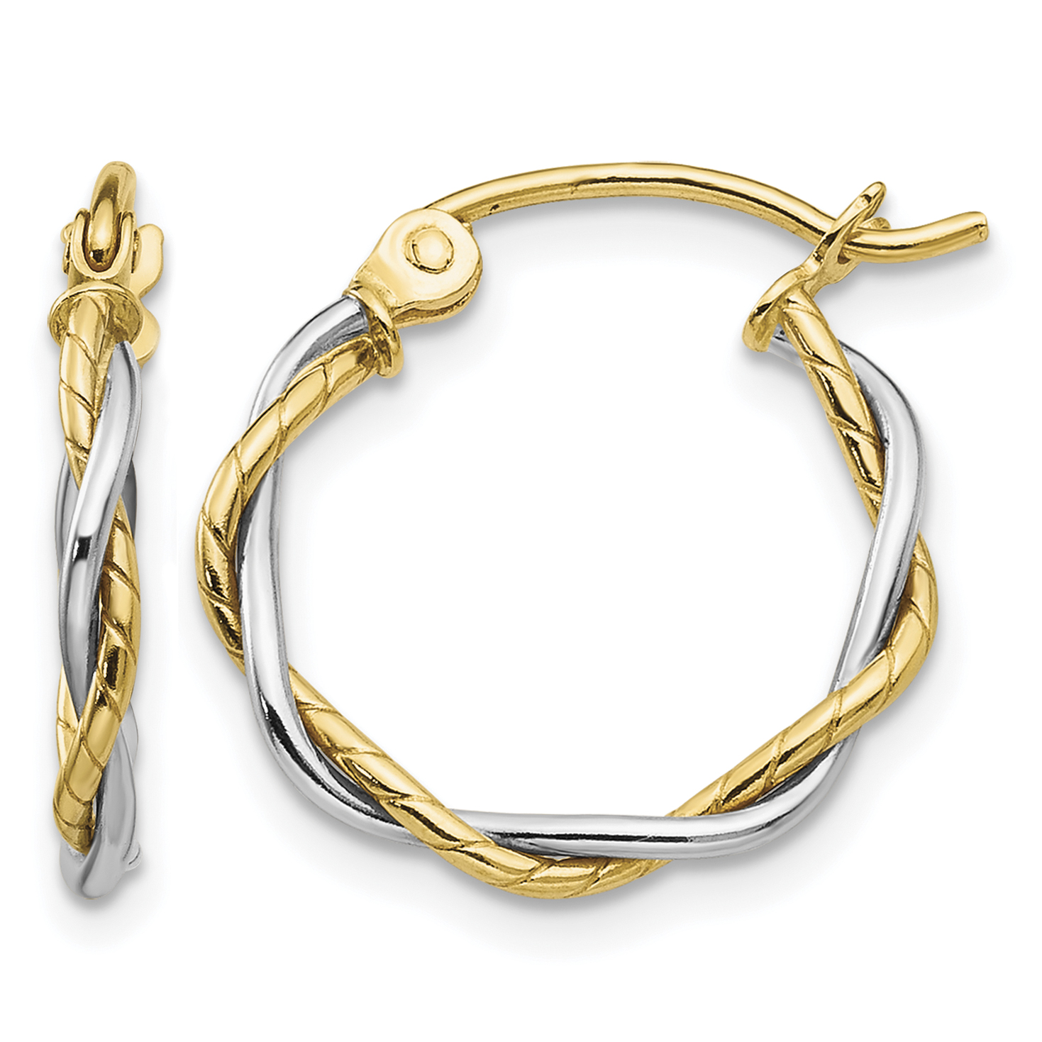 10k Two-tone Polished 1.8mm Twisted Hoop Earrings (10TE228)