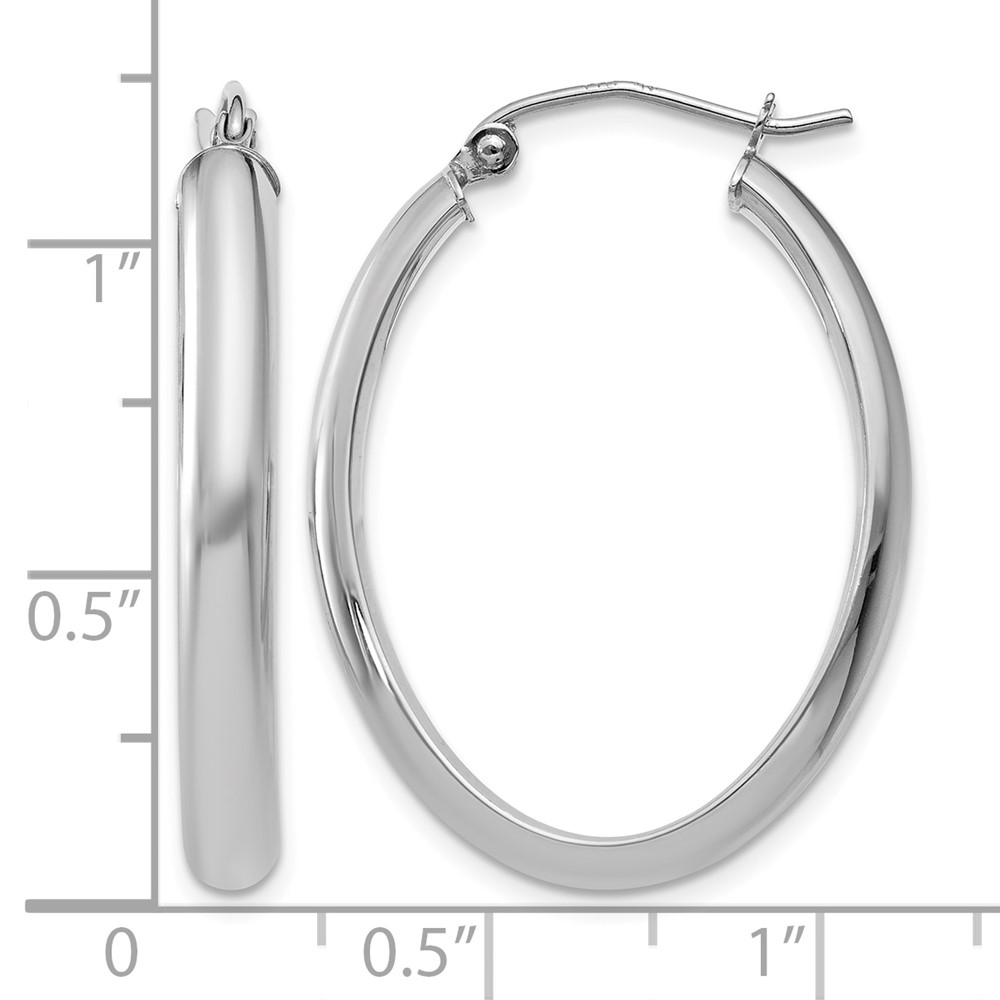 10k White Gold Polished 3.5mm Oval Hoop Earrings (10TE268)