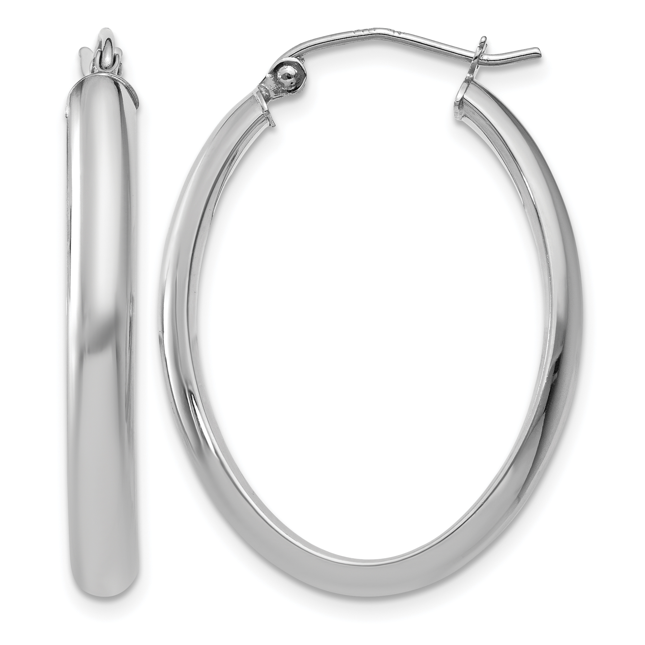 10k White Gold Polished 3.5mm Oval Hoop Earrings (10TE268)