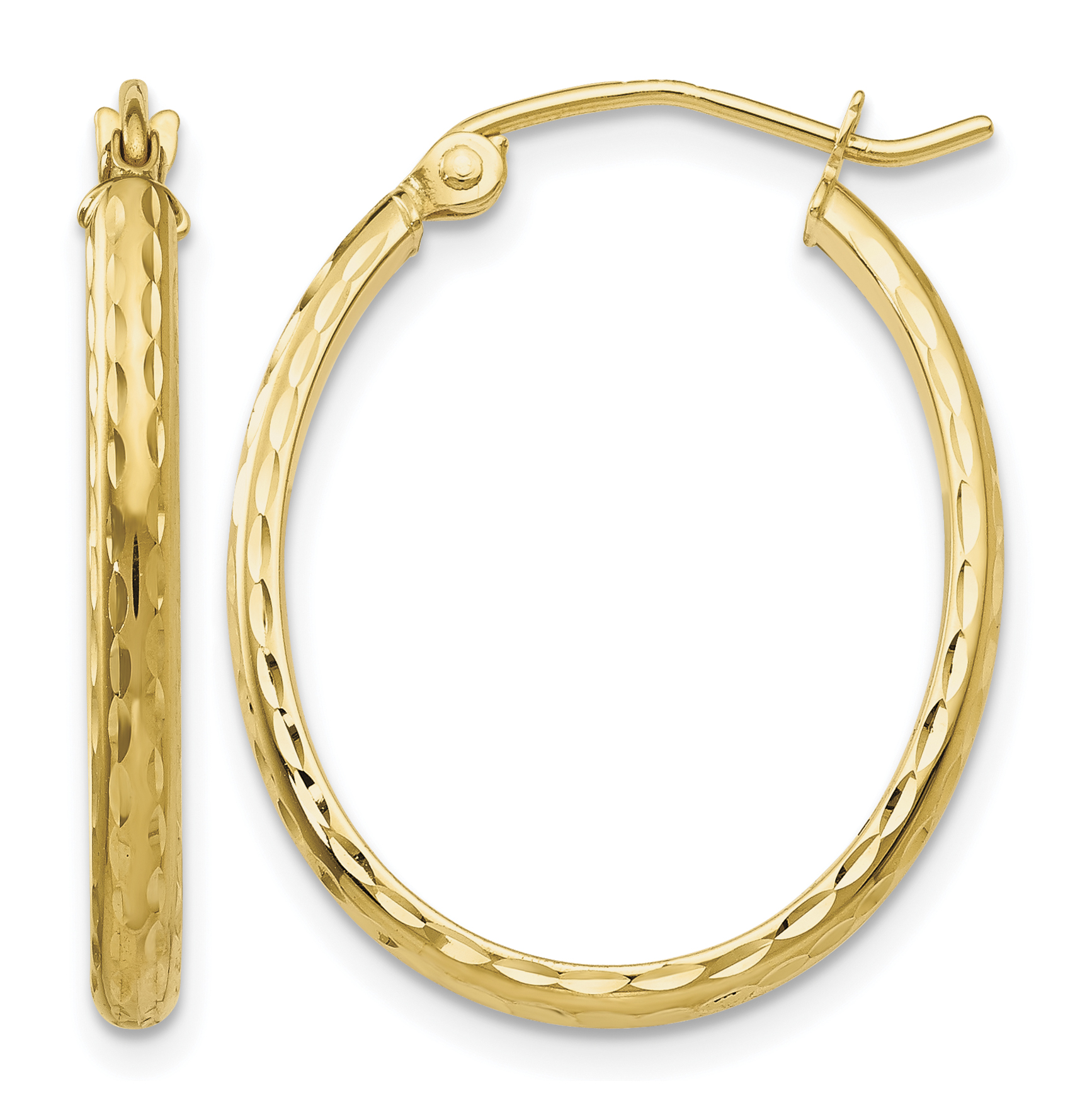 10k Lightweight Diamond-cut Oval Hoop Earrings (10TE512)