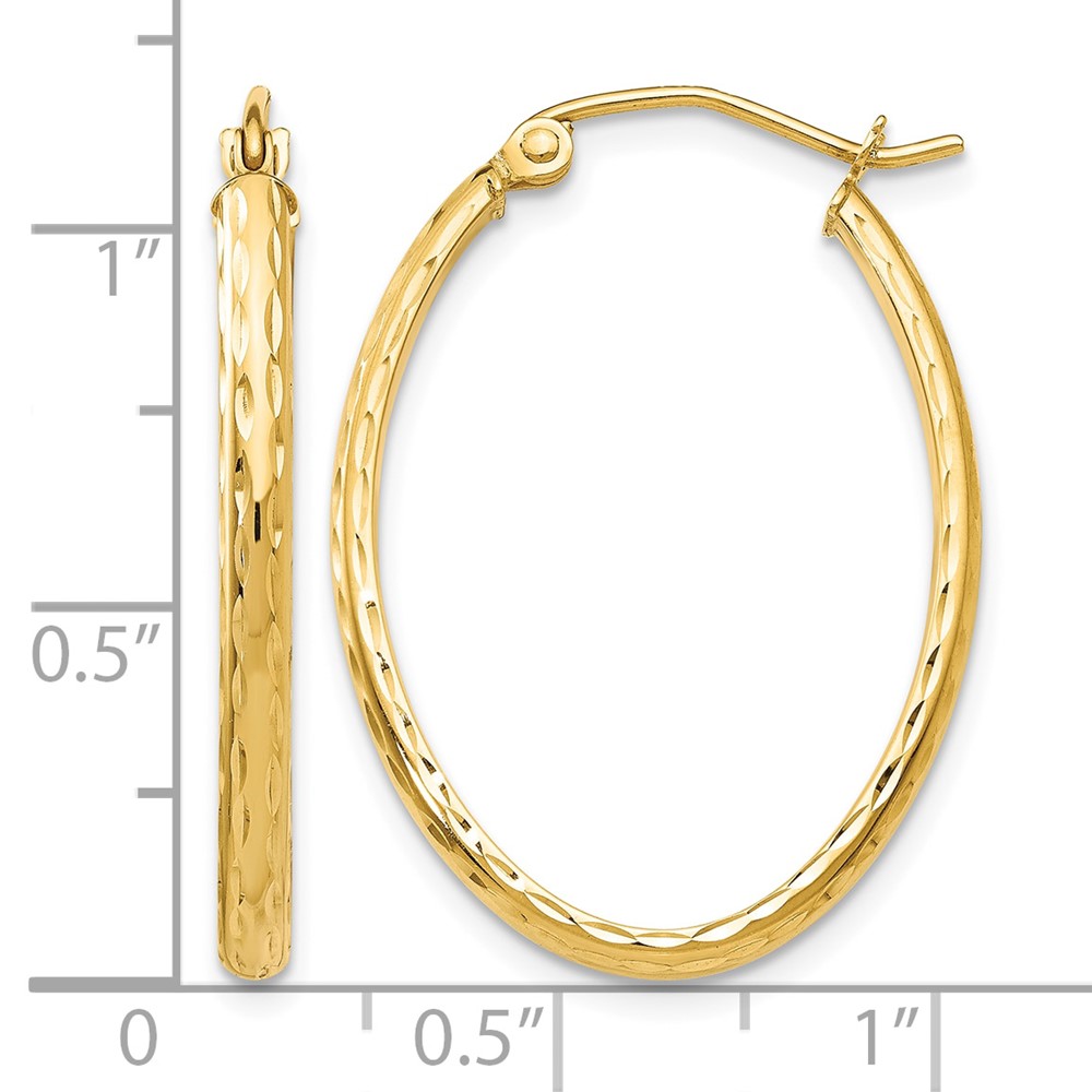10k Lightweight Diamond-cut Oval Hoop Earrings (10TE513)