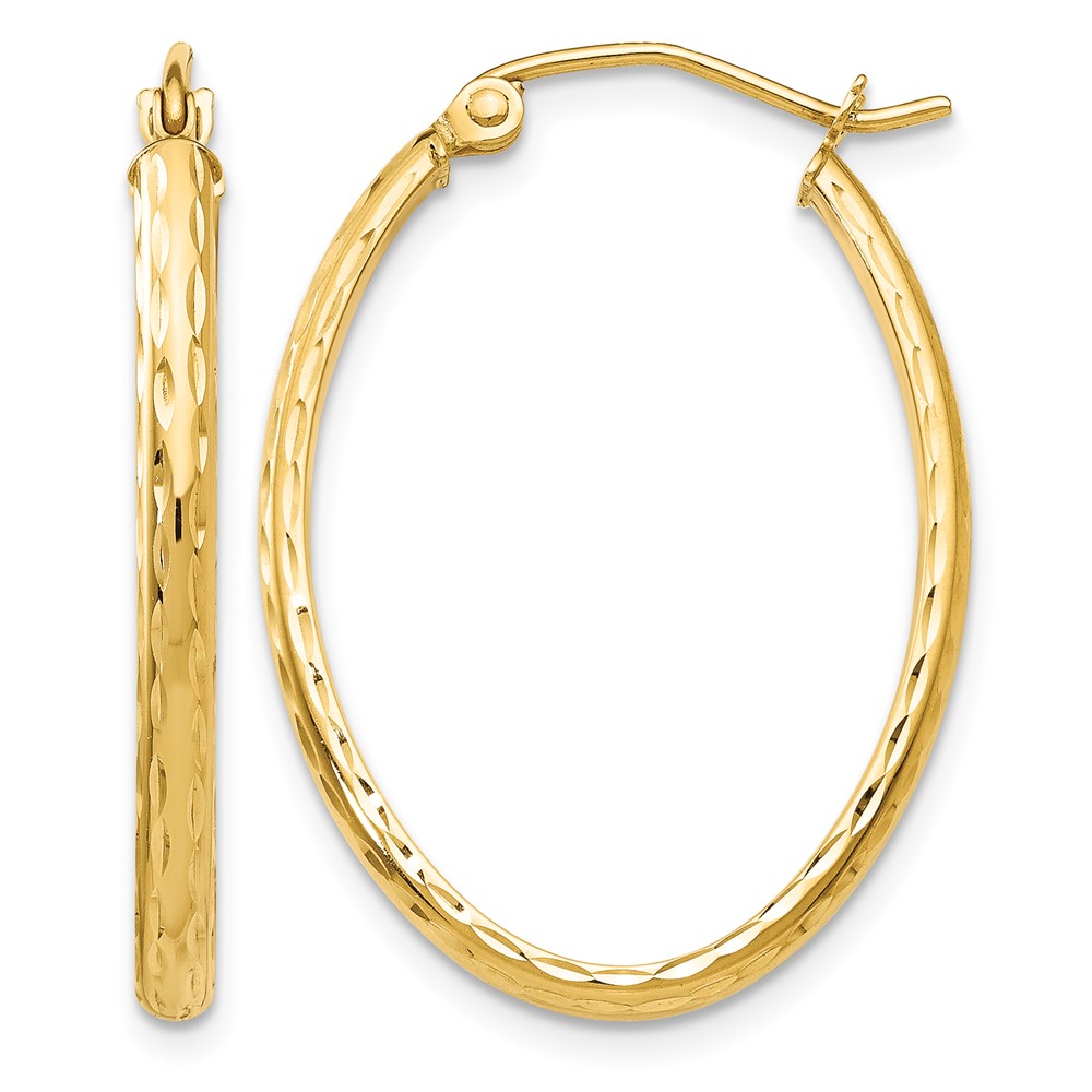 10k Lightweight Diamond-cut Oval Hoop Earrings (10TE513)