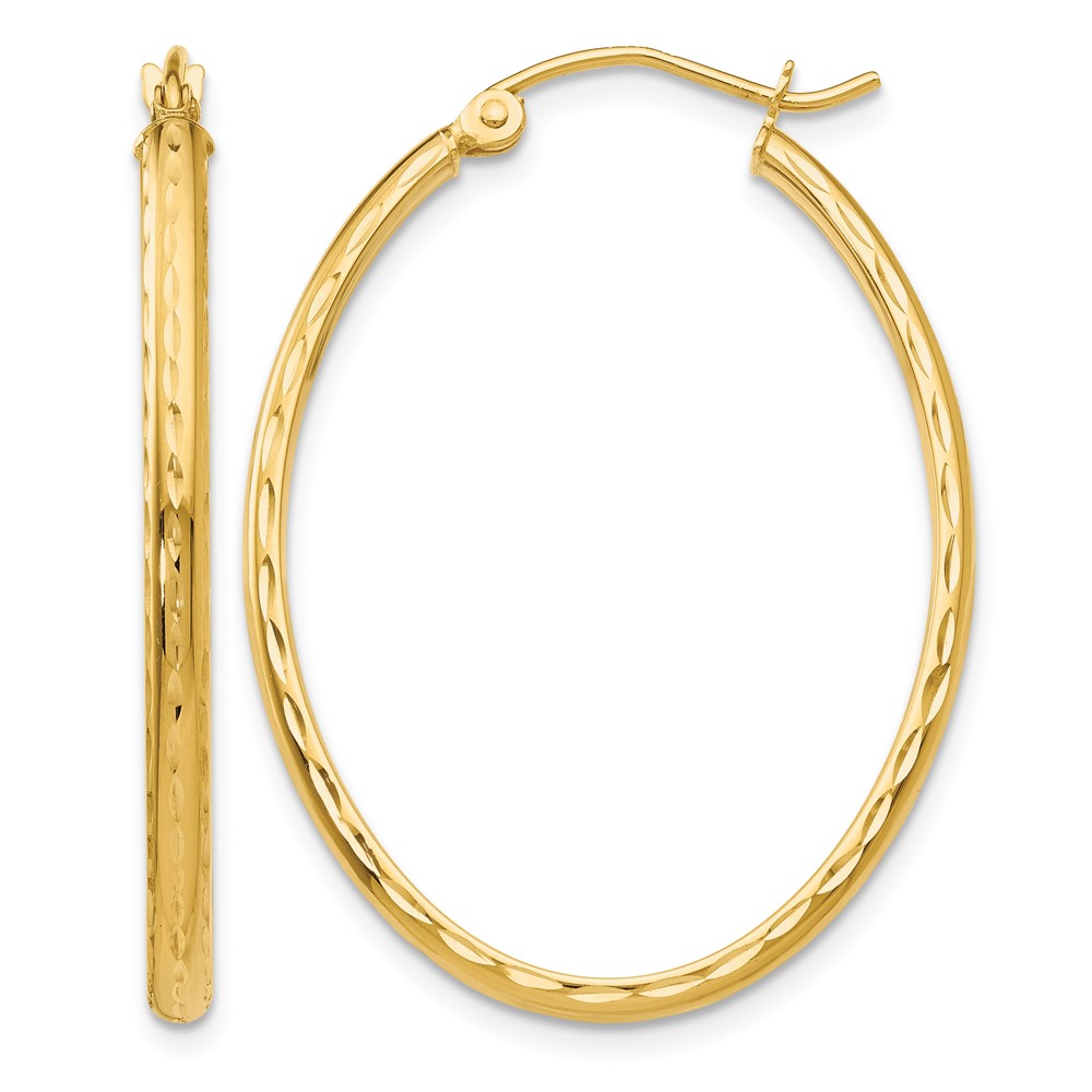 10k Lightweight Diamond-cut Oval Hoop Earrings (10TE514)