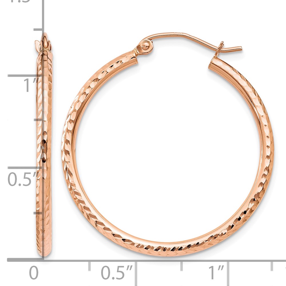 10K Rose Gold Diamond-cut Polished Hoop Earrings (10TE518)