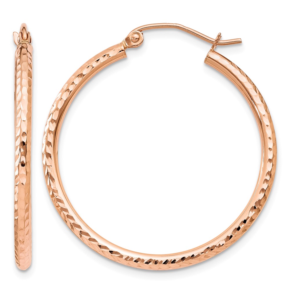 10K Rose Gold Diamond-cut Polished Hoop Earrings (10TE518)