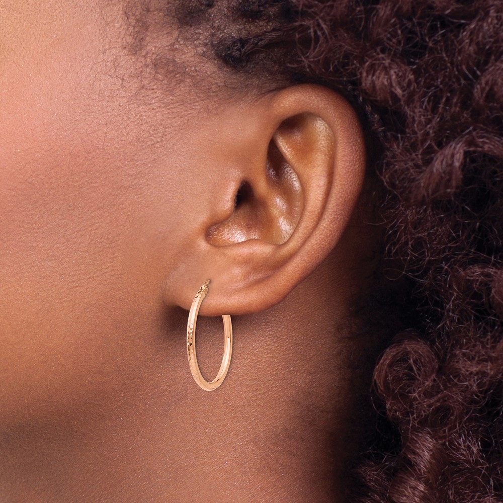 10K Rose Gold Diamond-cut Polished Hoop Earrings (10TE519)