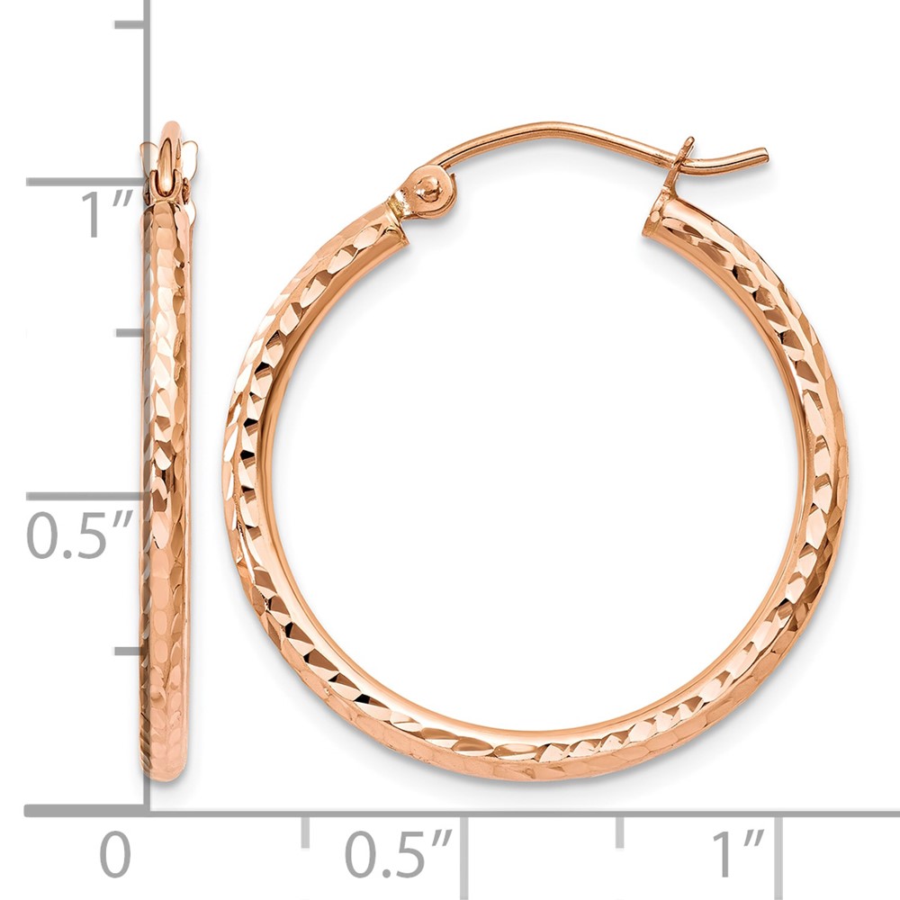 10K Rose Gold Diamond-cut Polished Hoop Earrings (10TE519)