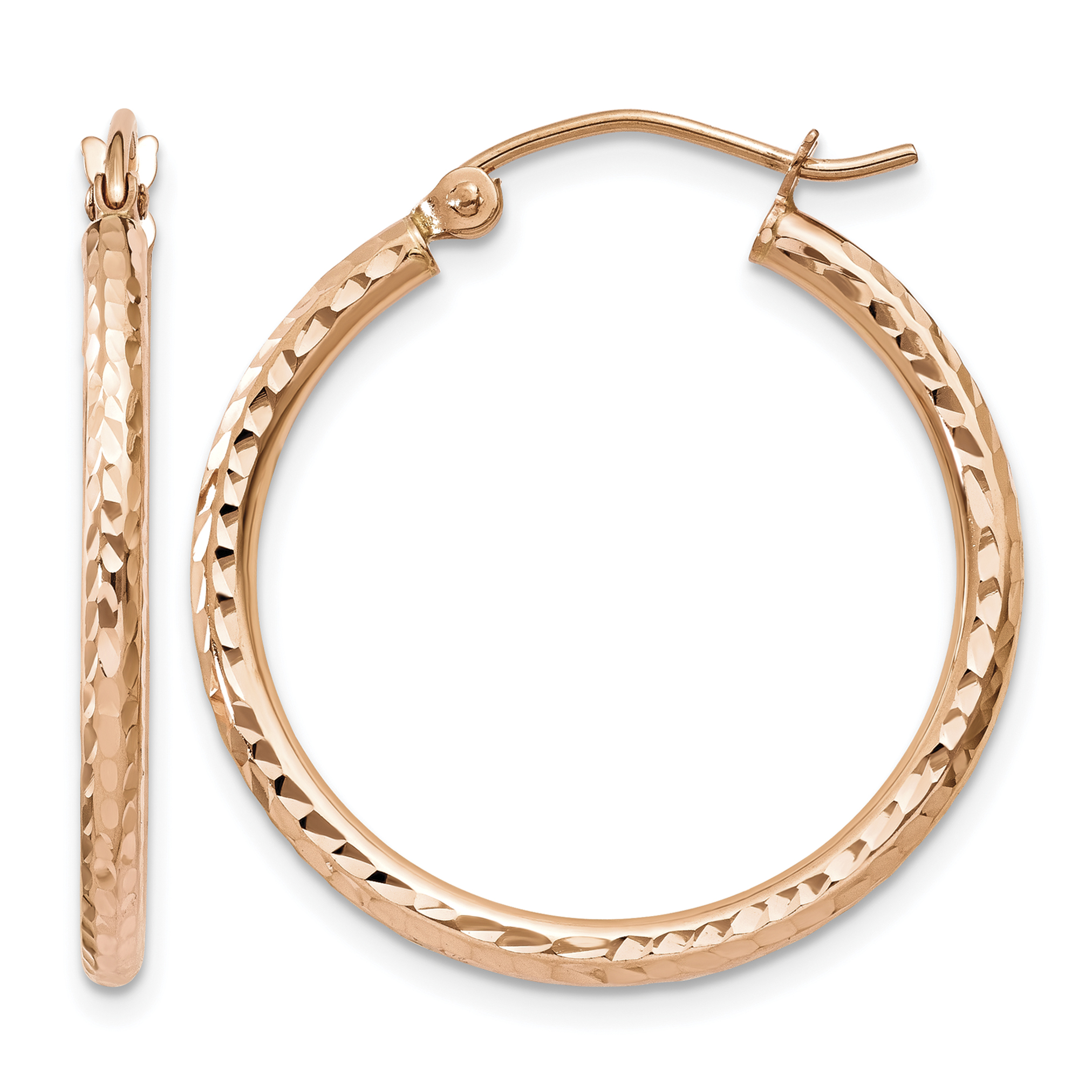 10K Rose Gold Diamond-cut Polished Hoop Earrings (10TE519)