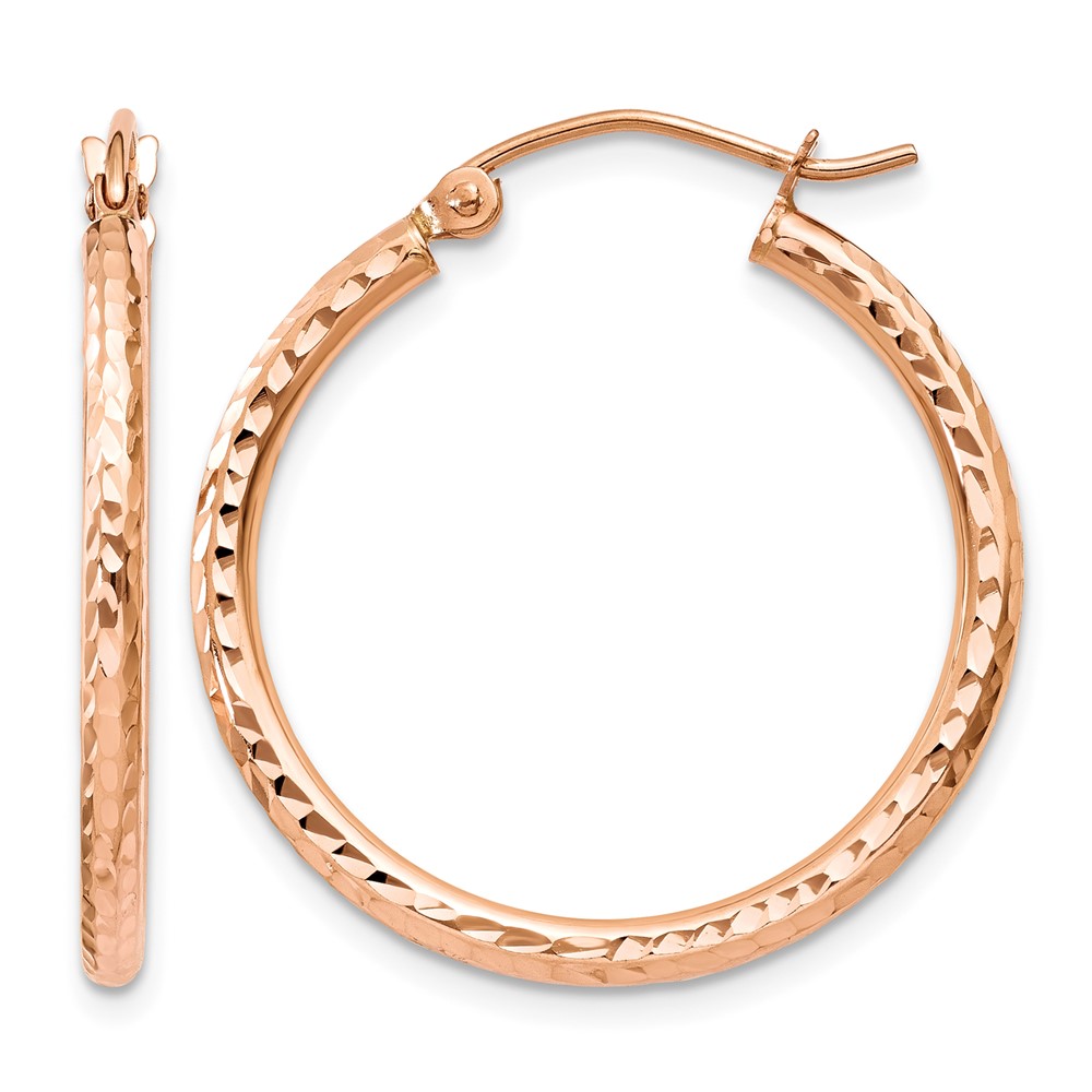 10K Rose Gold Diamond-cut Polished Hoop Earrings (10TE519)
