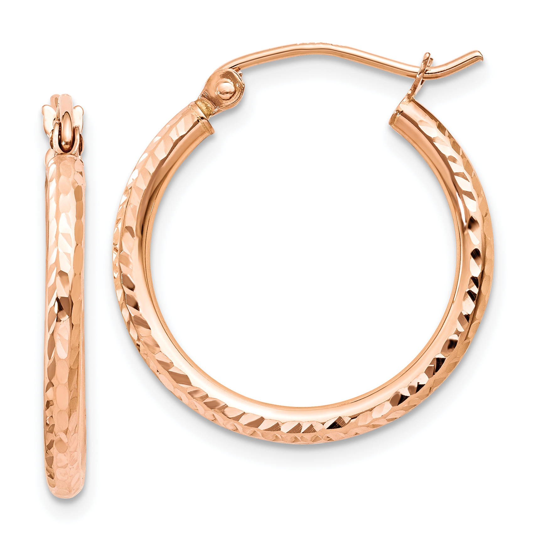 10K Rose Gold Diamond-cut Polished Hoop Earrings (10TE520)