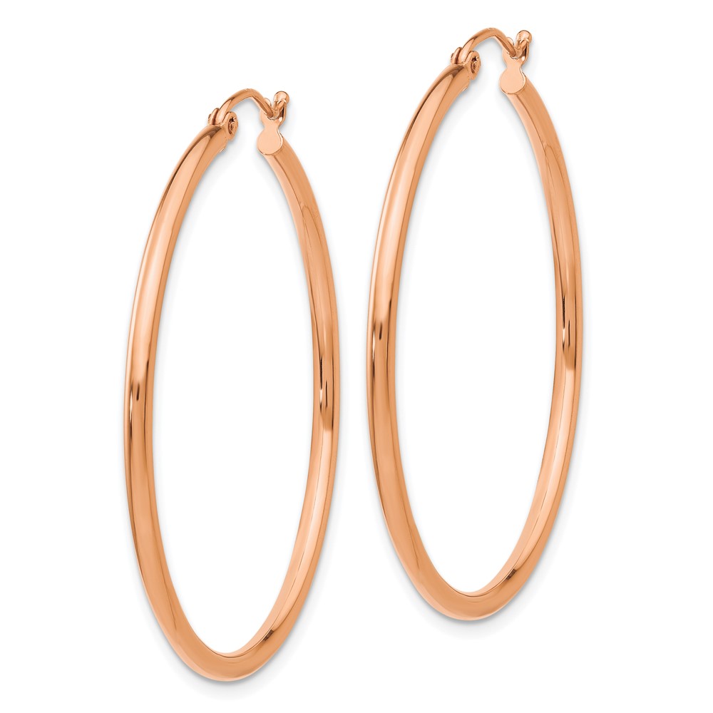 10k Rose Gold Polished 2mm Lightweight Tube Hoop Earrings (10TE526)