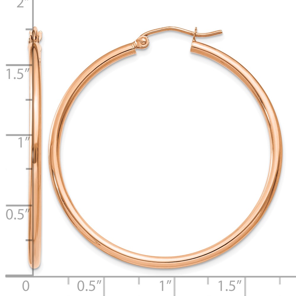 10k Rose Gold Polished 2mm Lightweight Tube Hoop Earrings (10TE526)