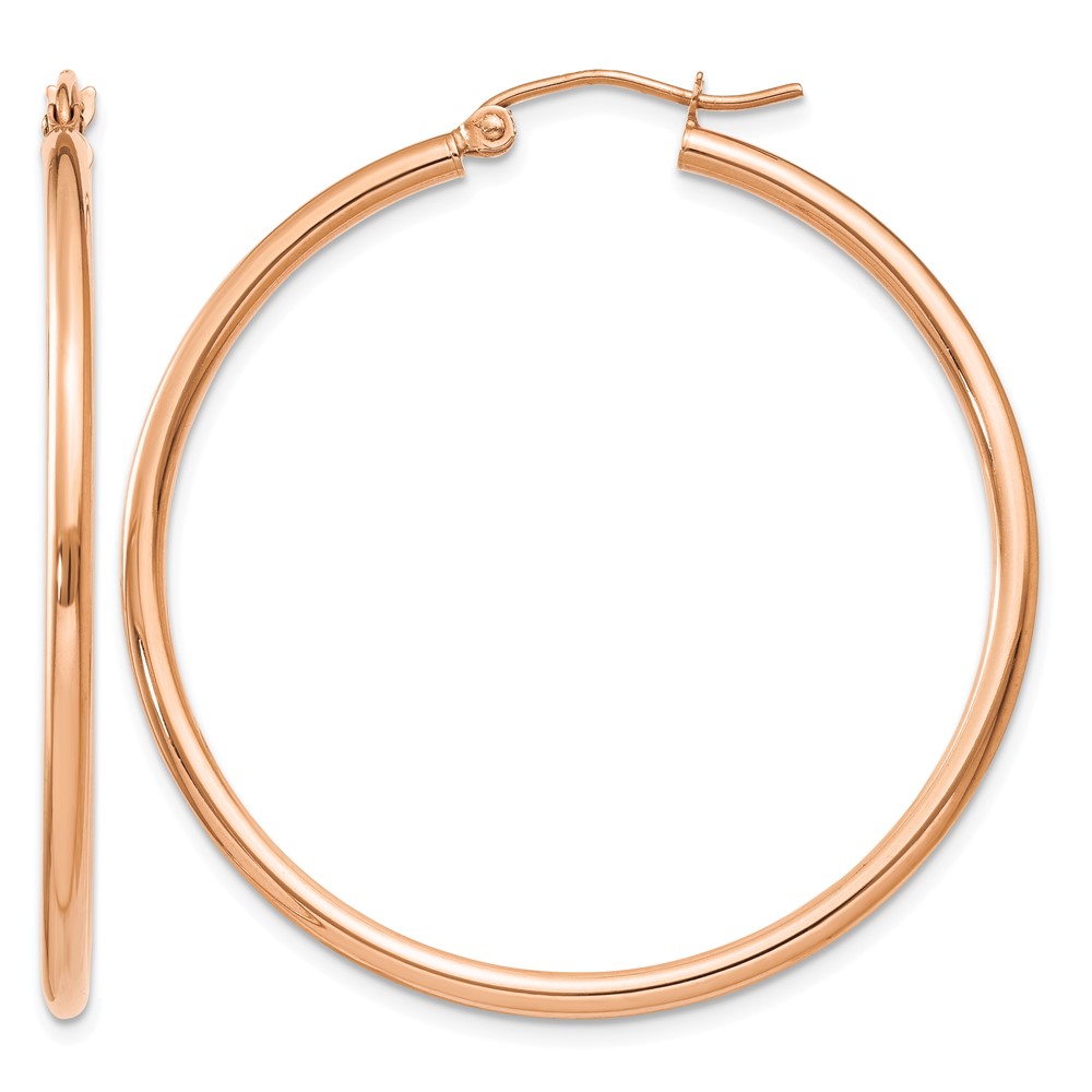 10k Rose Gold Polished 2mm Lightweight Tube Hoop Earrings (10TE526)