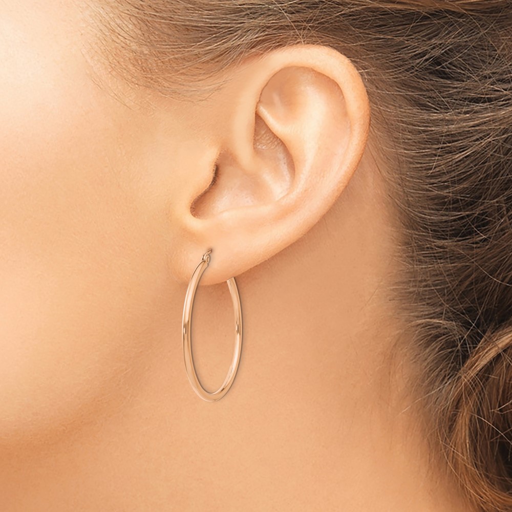 10k Rose Gold Polished 2mm Lightweight Tube Hoop Earrings (10TE527)