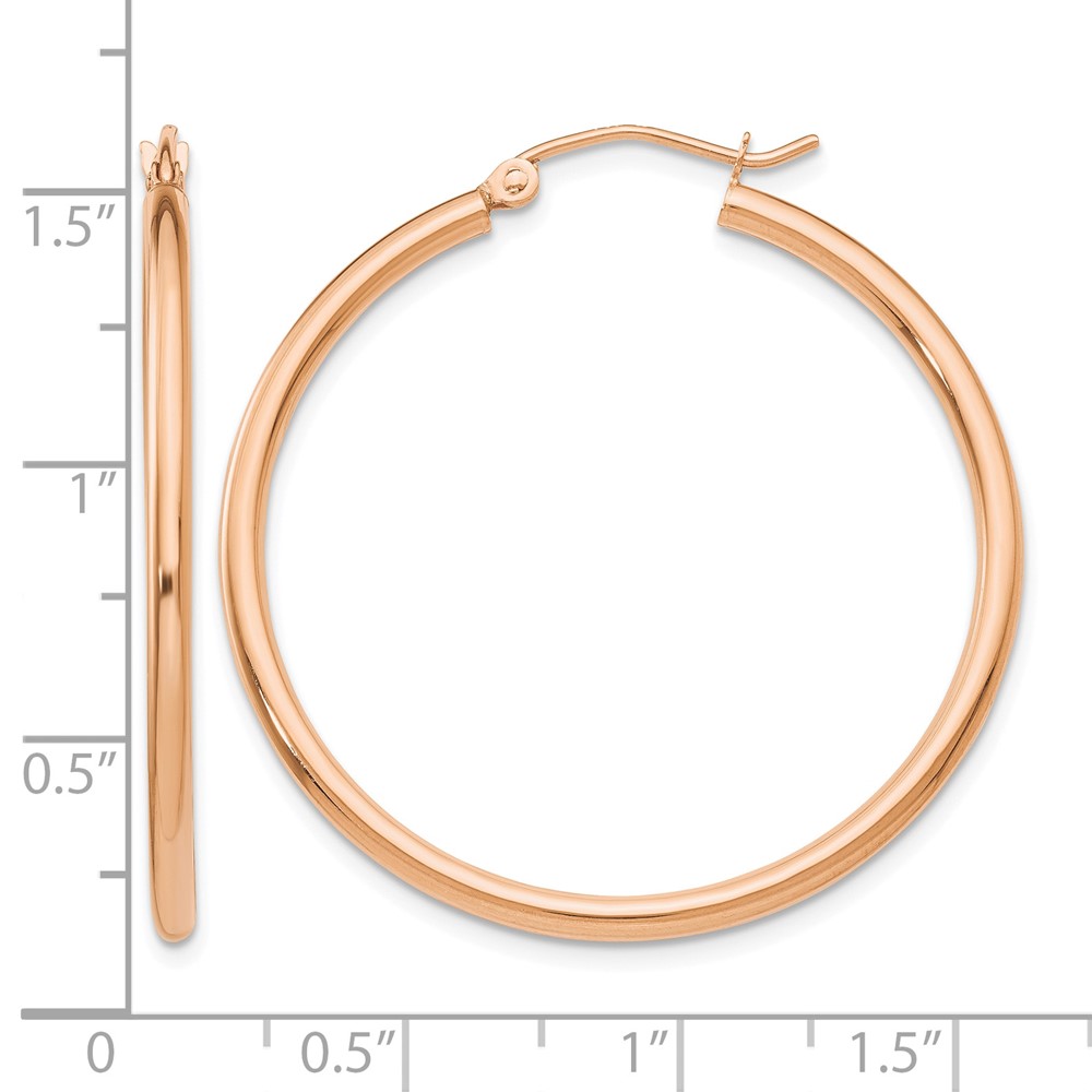 10k Rose Gold Polished 2mm Lightweight Tube Hoop Earrings (10TE527)