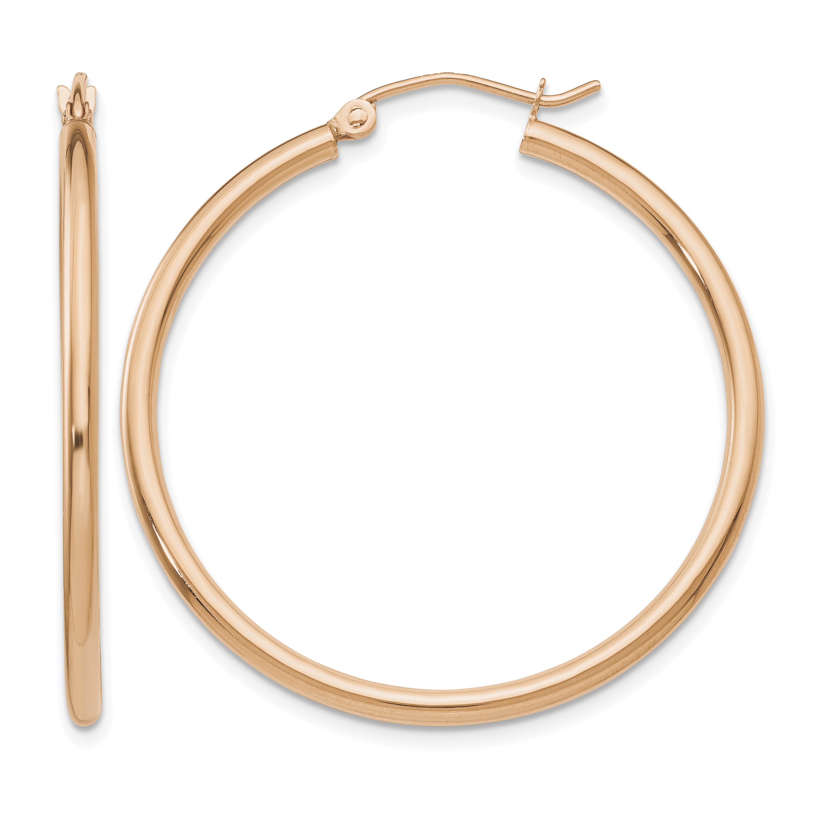 10k Rose Gold Polished 2mm Lightweight Tube Hoop Earrings (10TE527)