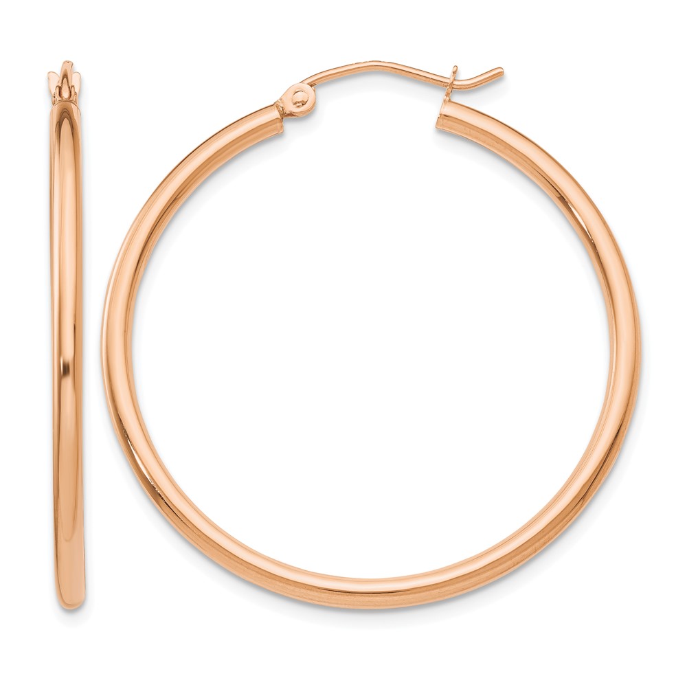 10k Rose Gold Polished 2mm Lightweight Tube Hoop Earrings (10TE527)