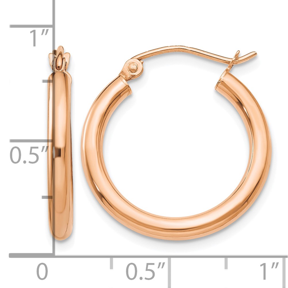 10k Rose Gold Polished 2.5mm Lightweight Tube Hoop Earrings (10TE531)
