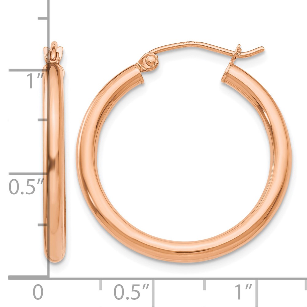 10k Rose Gold Polished 2.5mm Lightweight Tube Hoop Earrings (10TE532)
