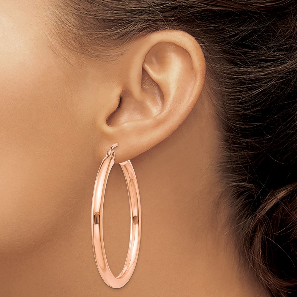10k Rose Gold Polished 2.5mm Lightweight Tube Hoop Earrings (10TE533)