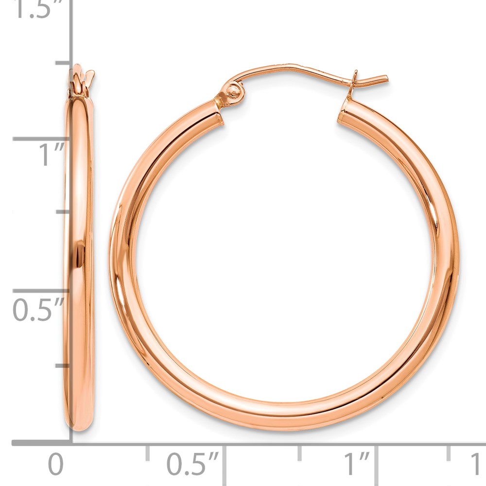 10k Rose Gold Polished 2.5mm Lightweight Tube Hoop Earrings (10TE533)