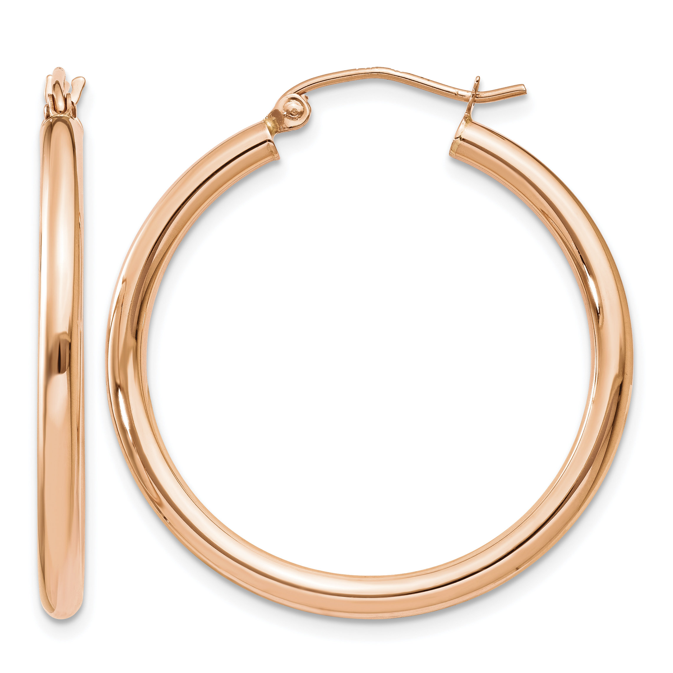 10k Rose Gold Polished 2.5mm Lightweight Tube Hoop Earrings (10TE533)