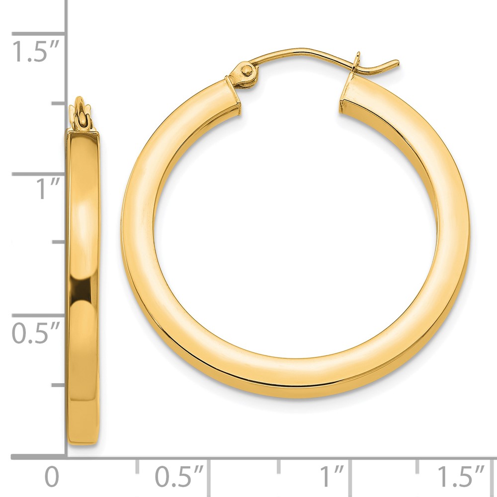 10k 3mm Polished Square Hoop Earrings (10TE538)