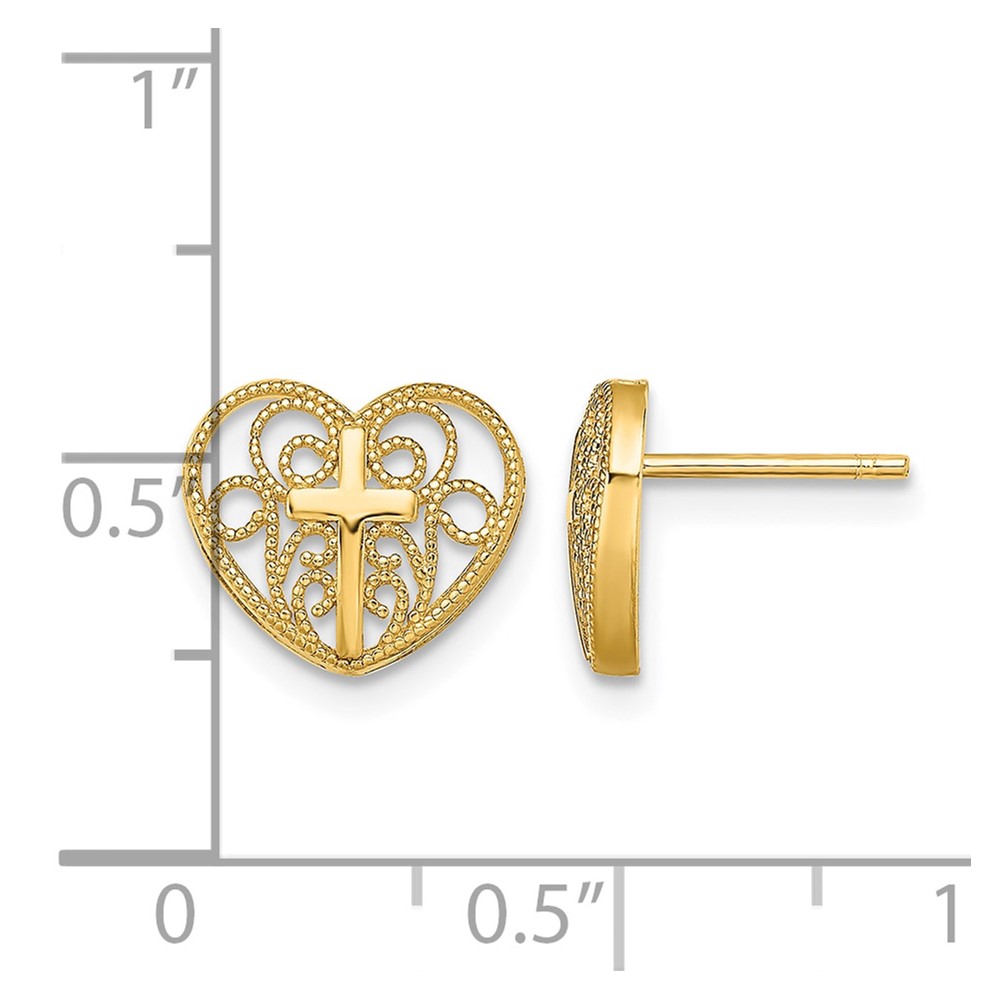 10k Heart w/Cross Post Earrings (10TE711)