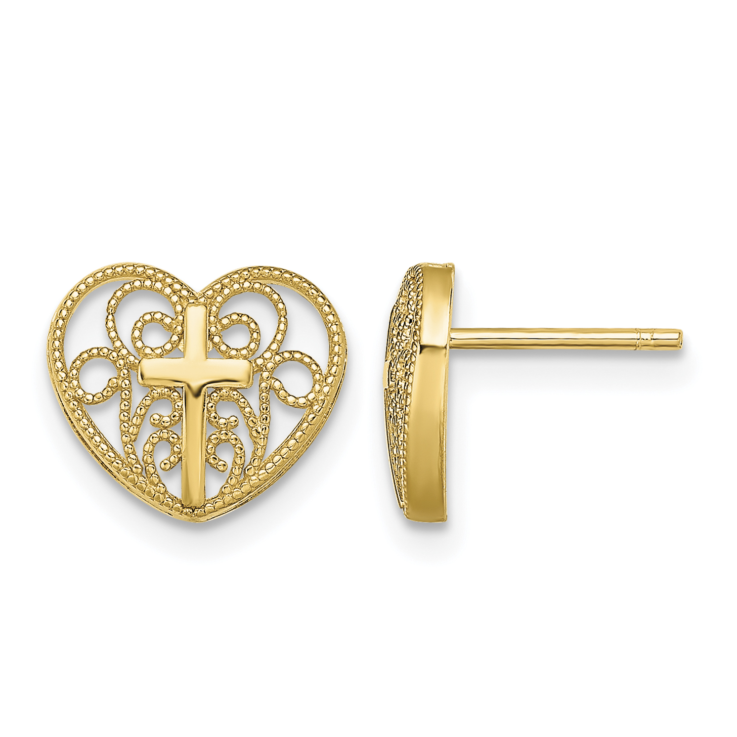 10k Heart w/Cross Post Earrings (10TE711)