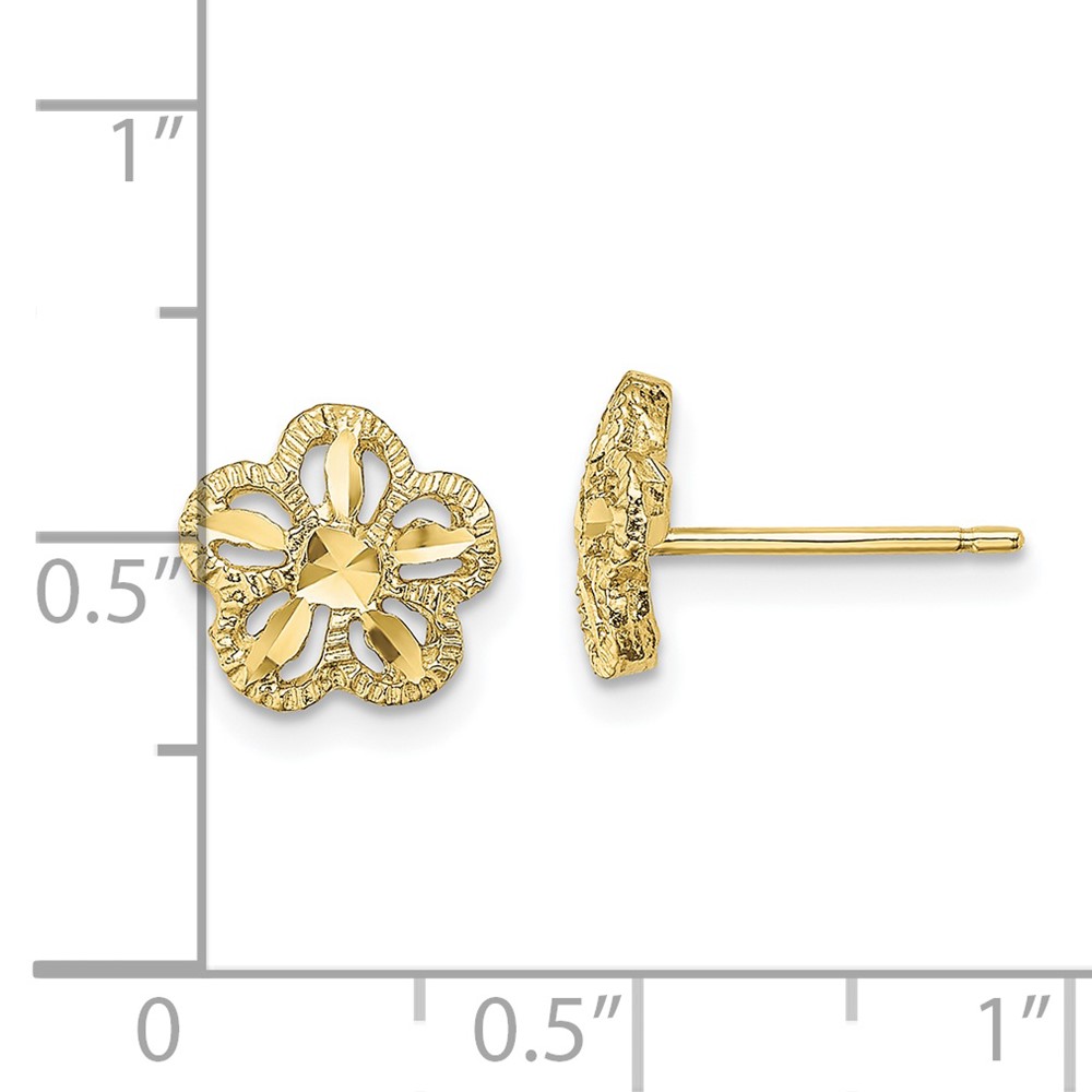 10K Diamond-cut Flower Post Earrings (10TE736)