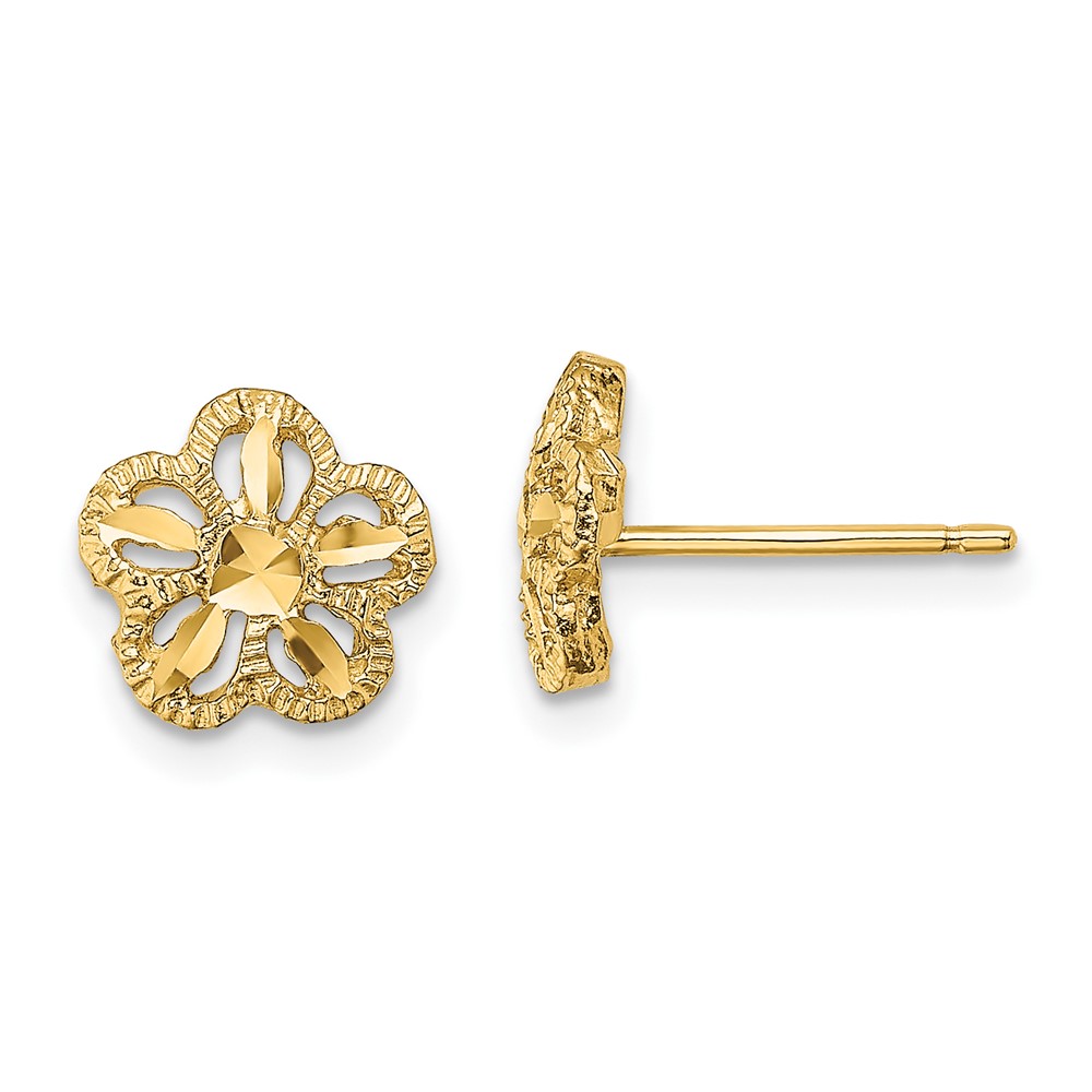 10K Diamond-cut Flower Post Earrings (10TE736)