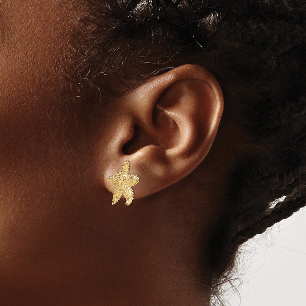 10K Textured Beaded Starfish Post Earrings (10TE868)