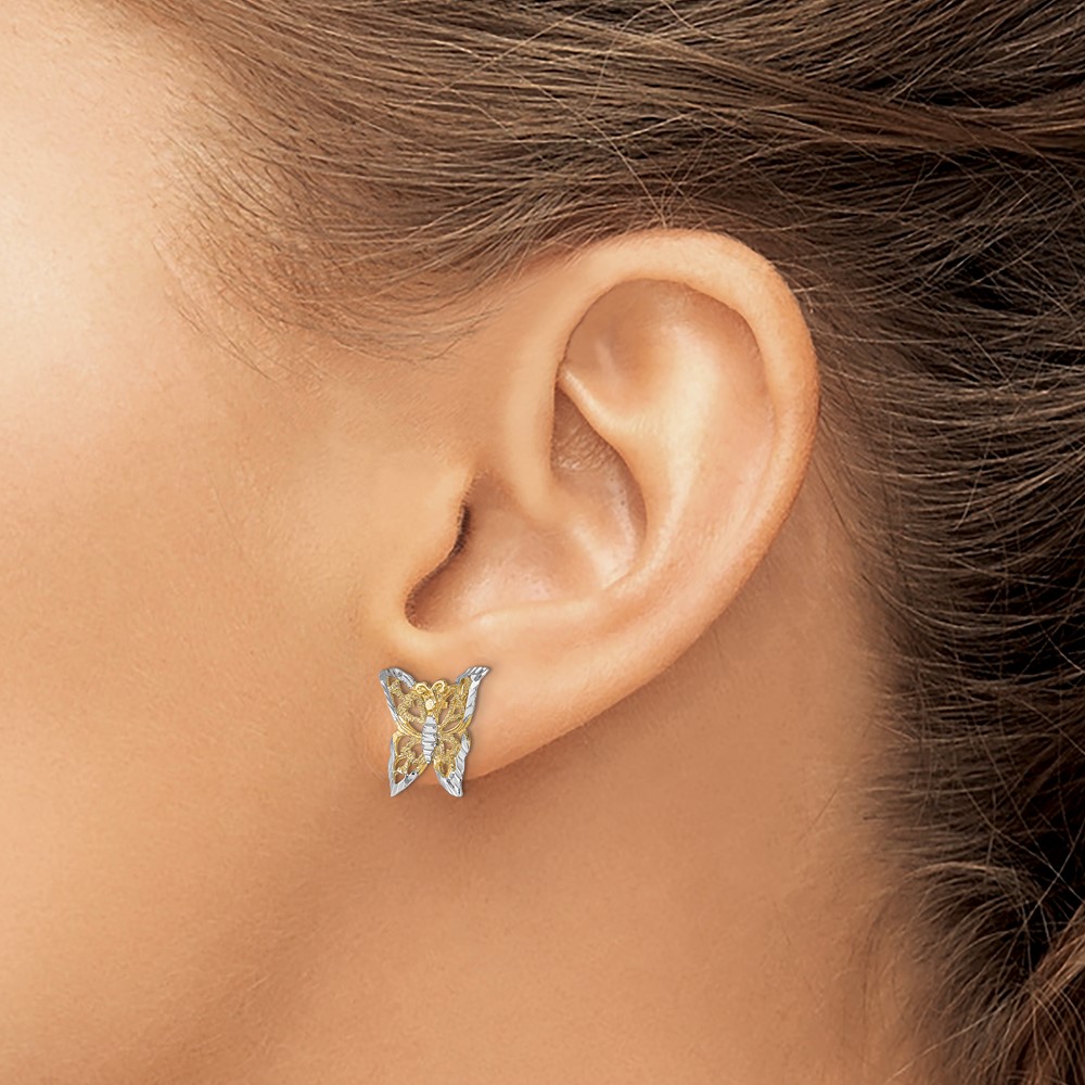 10k w/Rhodium Butterfly Post Earrings (10TE894)