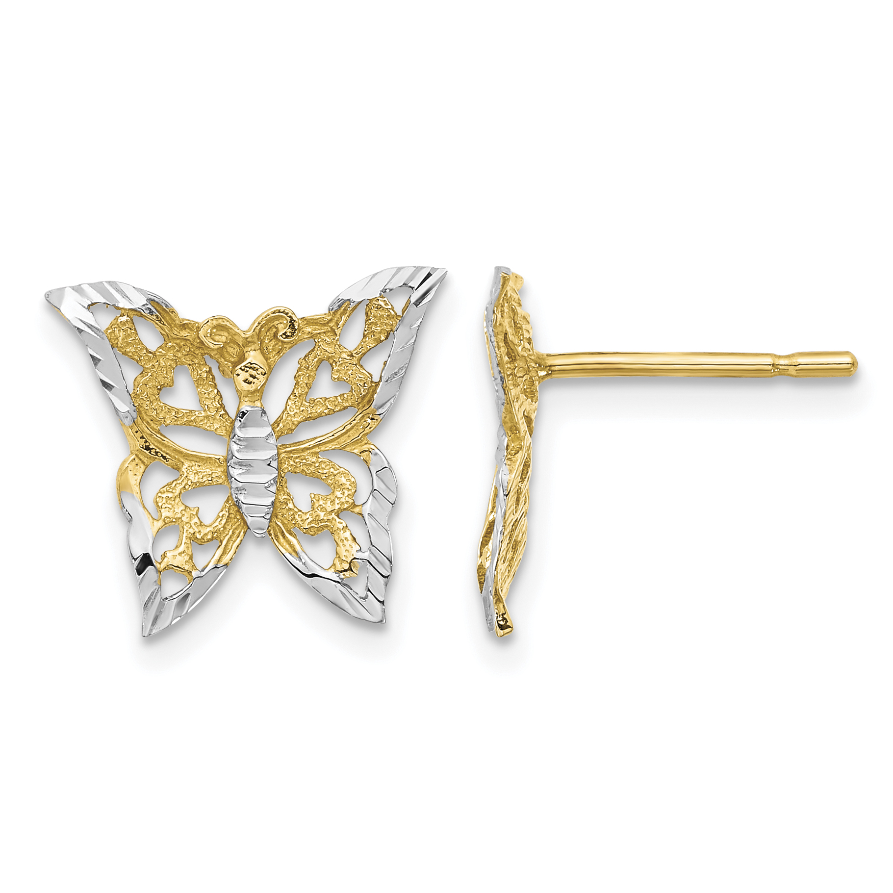 10k w/Rhodium Butterfly Post Earrings (10TE894)