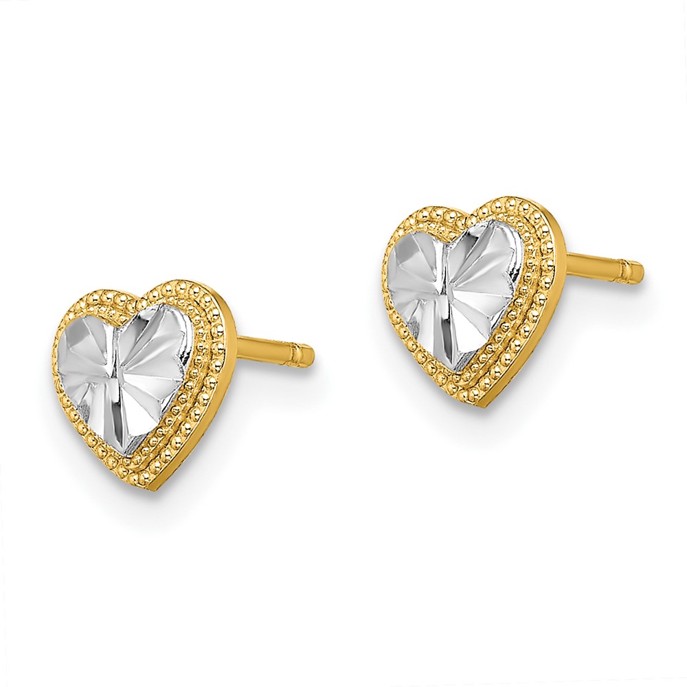 10K W/ Rhodium D/C Heart Post Earrings (10TE910)