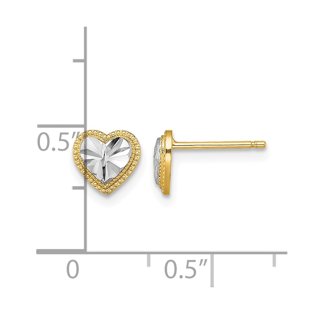 10K W/ Rhodium D/C Heart Post Earrings (10TE910)