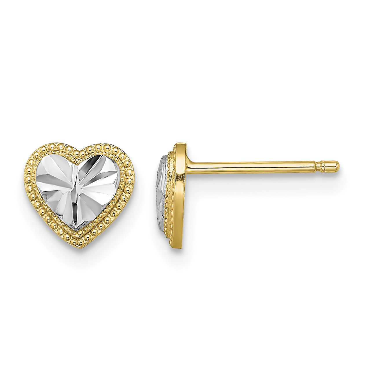 10K W/ Rhodium D/C Heart Post Earrings (10TE910)