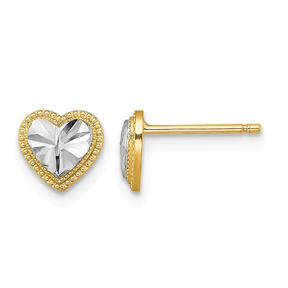 10K W/ Rhodium D/C Heart Post Earrings (10TE910)