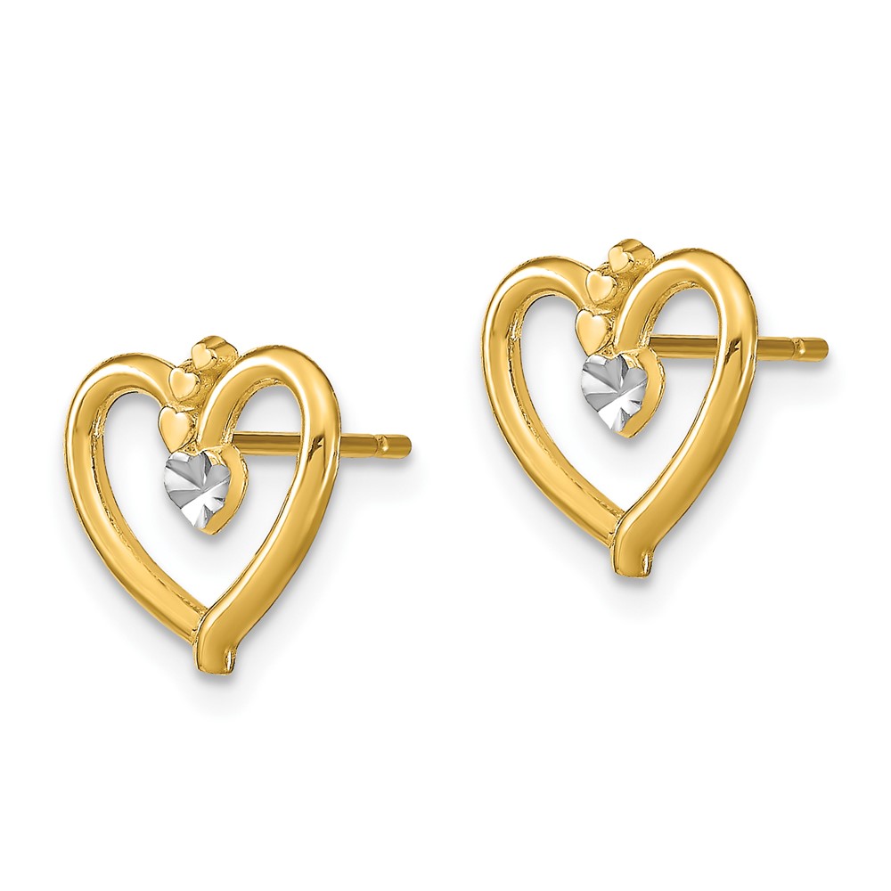 10k w/ Rhodium D/C Heart Post Earrings (10TE912)
