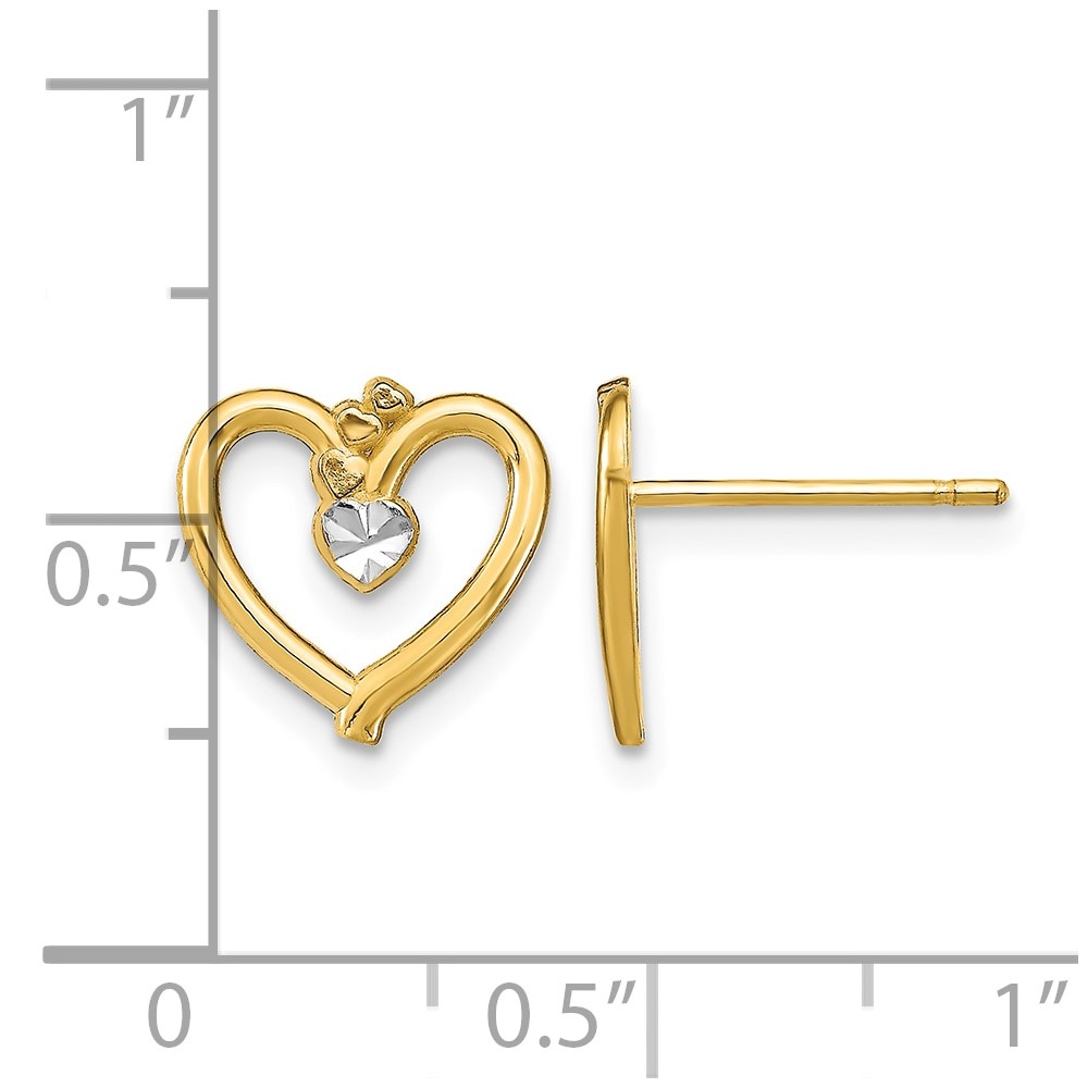 10k w/ Rhodium D/C Heart Post Earrings (10TE912)