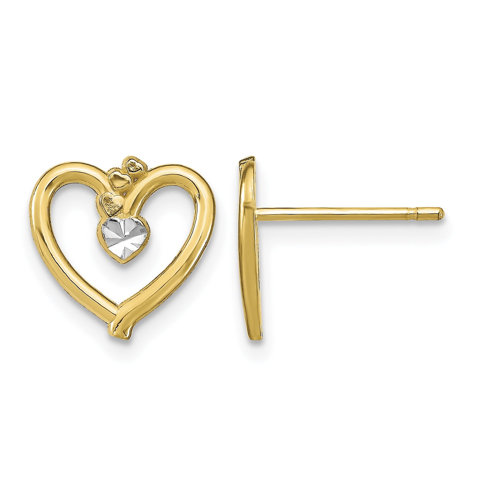 10k w/ Rhodium D/C Heart Post Earrings (10TE912)