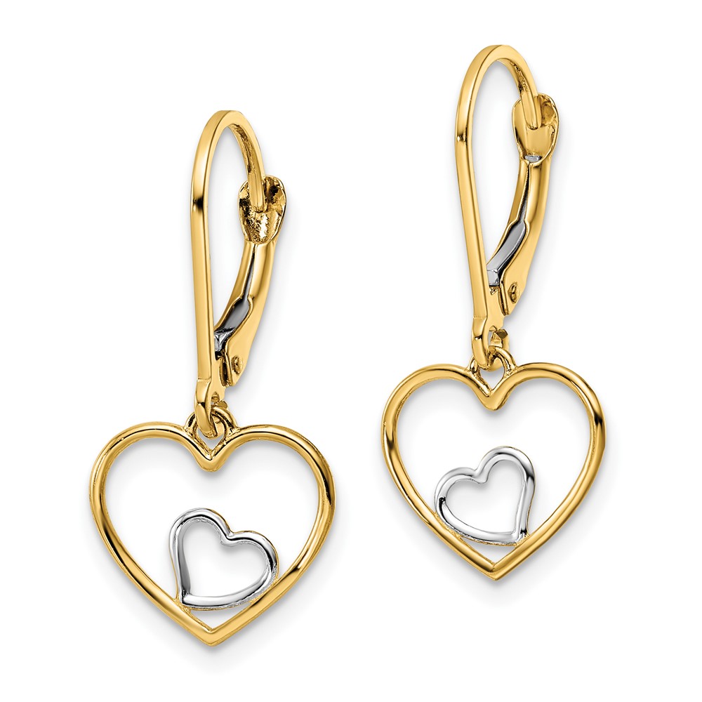 10k w/Rhodium Heart in Heart Leverback Dangle Earrings (10TE966)