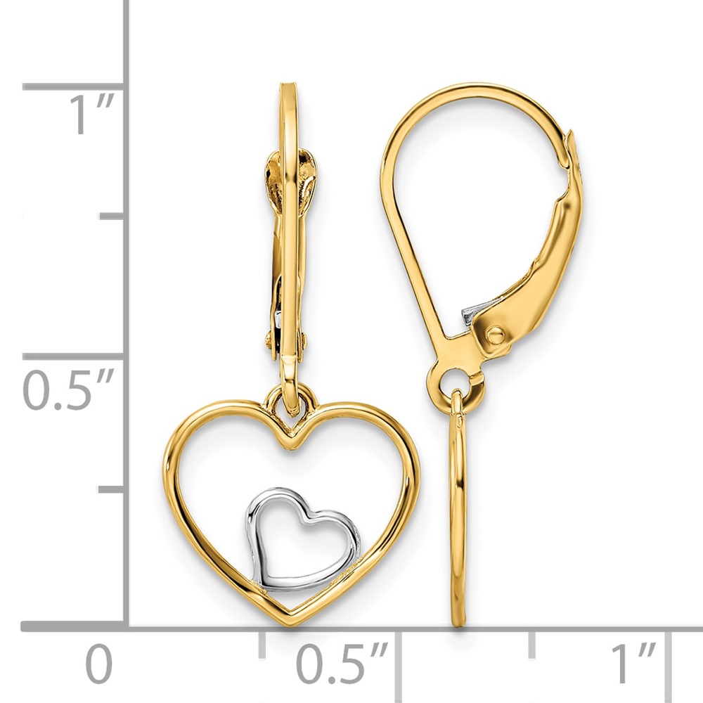 10k w/Rhodium Heart in Heart Leverback Dangle Earrings (10TE966)