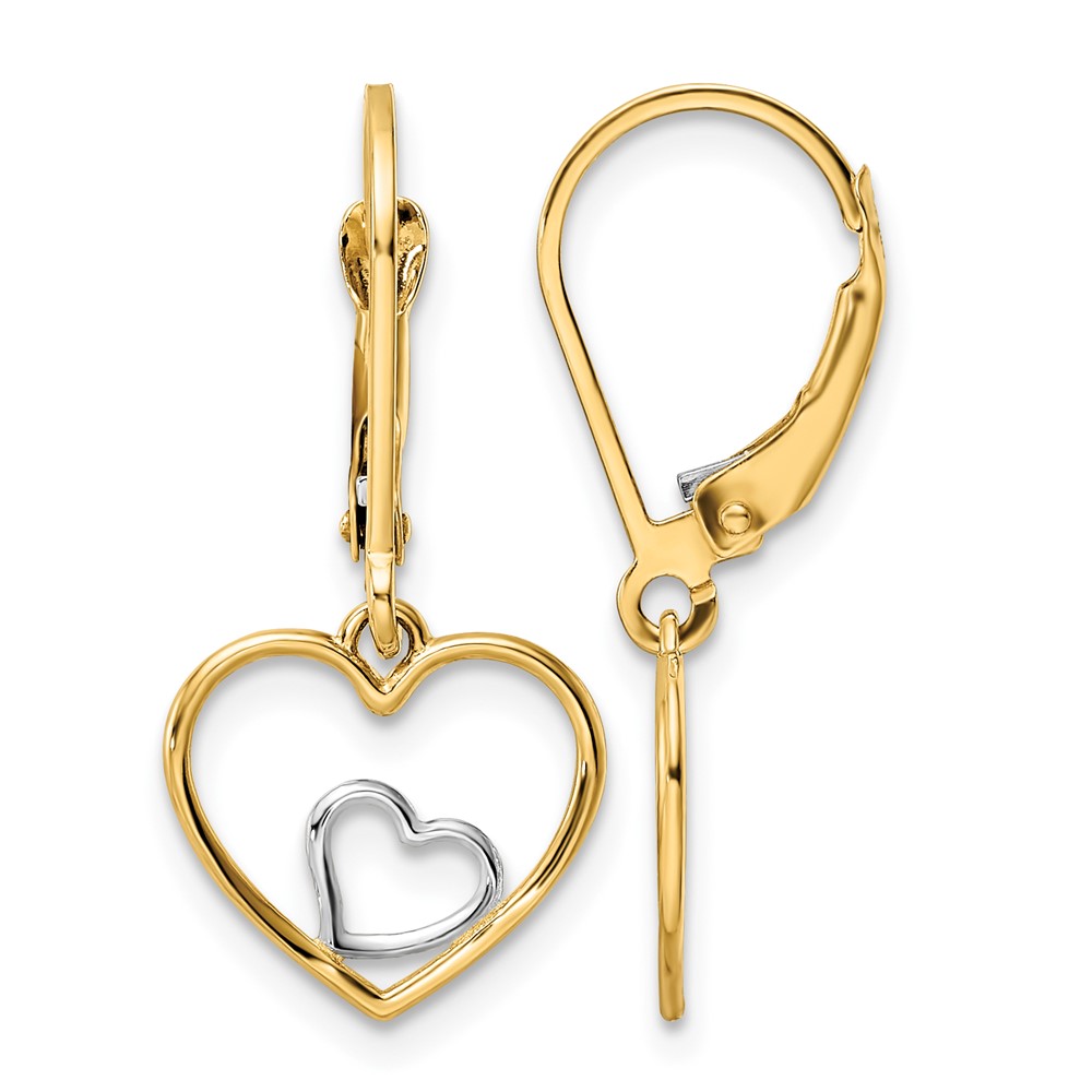 10k w/Rhodium Heart in Heart Leverback Dangle Earrings (10TE966)
