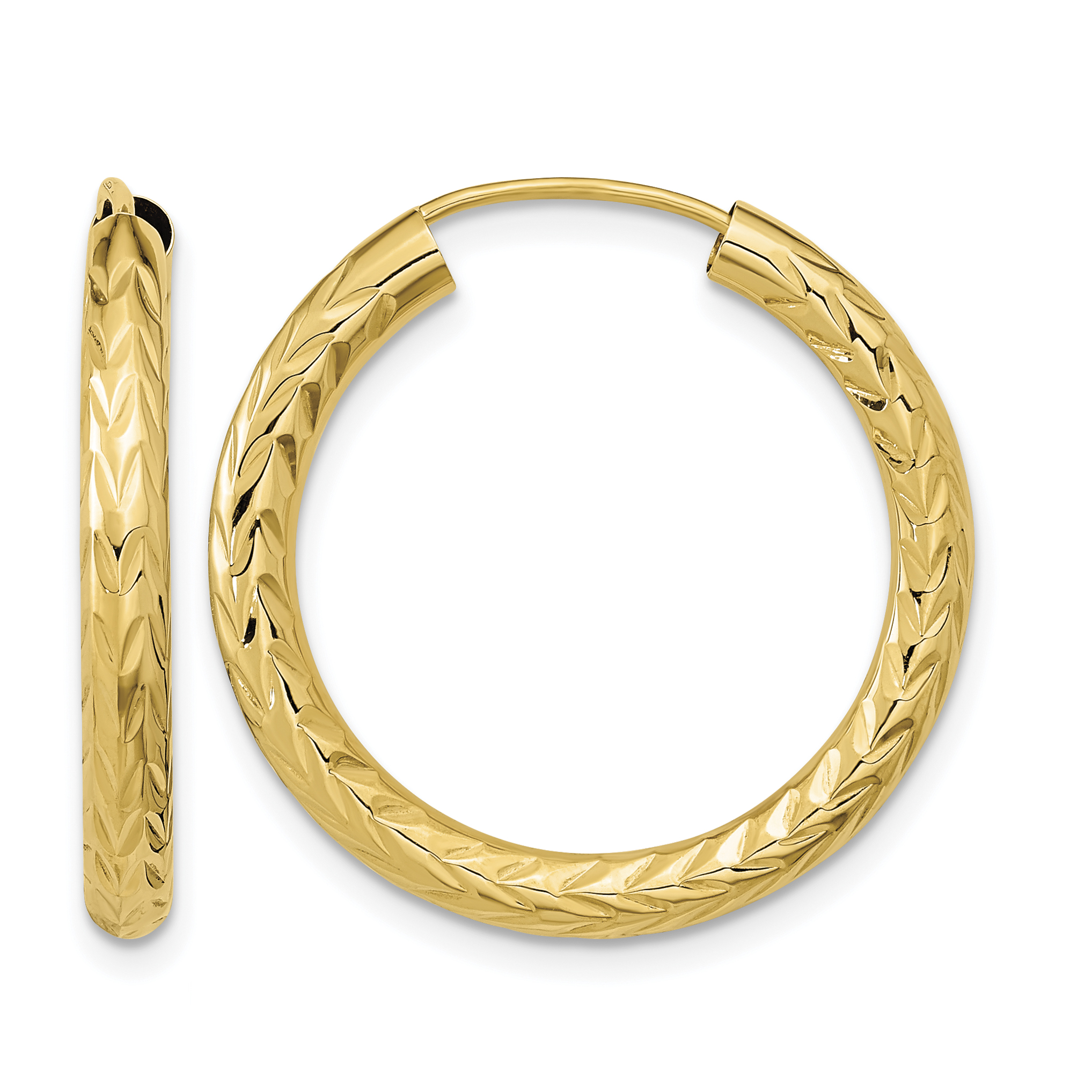 10k Polished & D/C Endless Hoop Earrings (10TF1005)