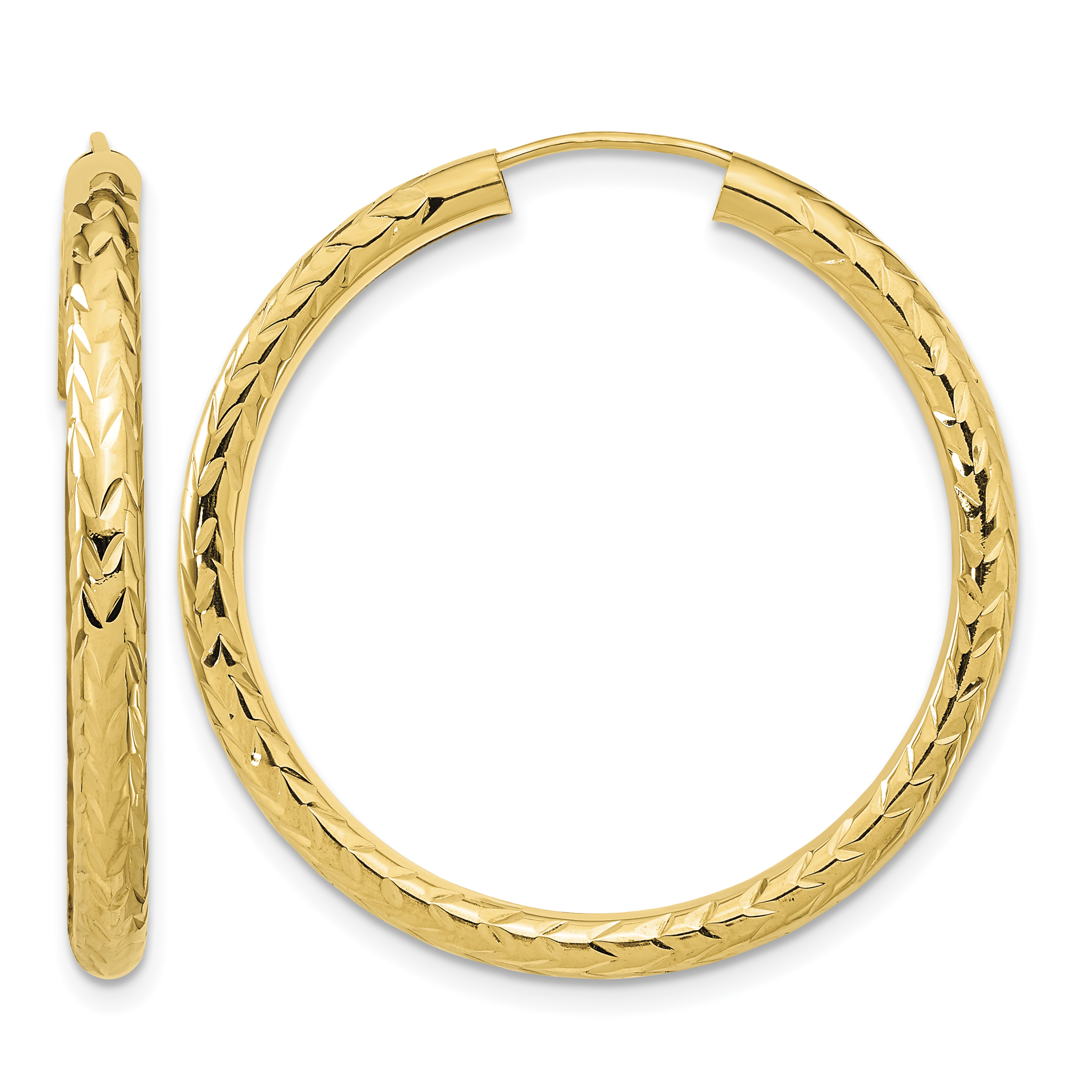 10k Polished & D/C Endless Hoop Earrings (10TF1007)