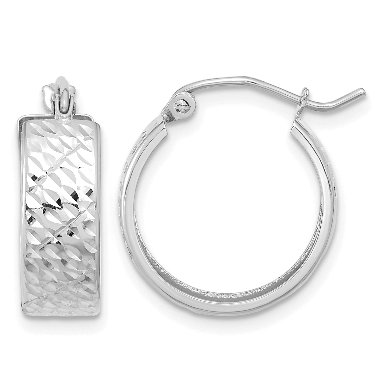 10k White Gold Diamond-cut Hoop Earrings (10TF1072W)
